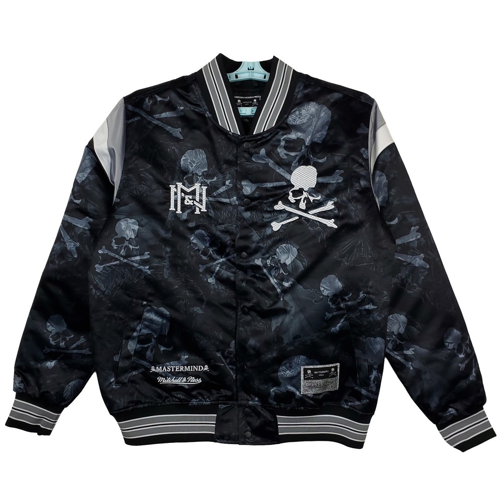 Mastermind World Mitchell & Ness Large Varsity‎ Jacket Allover Print Gray New